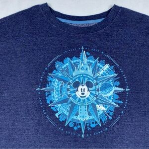 Mickey Mouse Compass Crew Neck Sweatshirt Kangaroo Pocket XXXL Blue Disney Parks